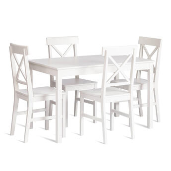 Обеденный комплект Хадсон (стол + 4 стула)/ Hudson Dining Set (mod.0102) МДФ/тополь/меламин, стол: 118х74х73 см, стул: 42,5x46,5x93,5 см, White (белый)