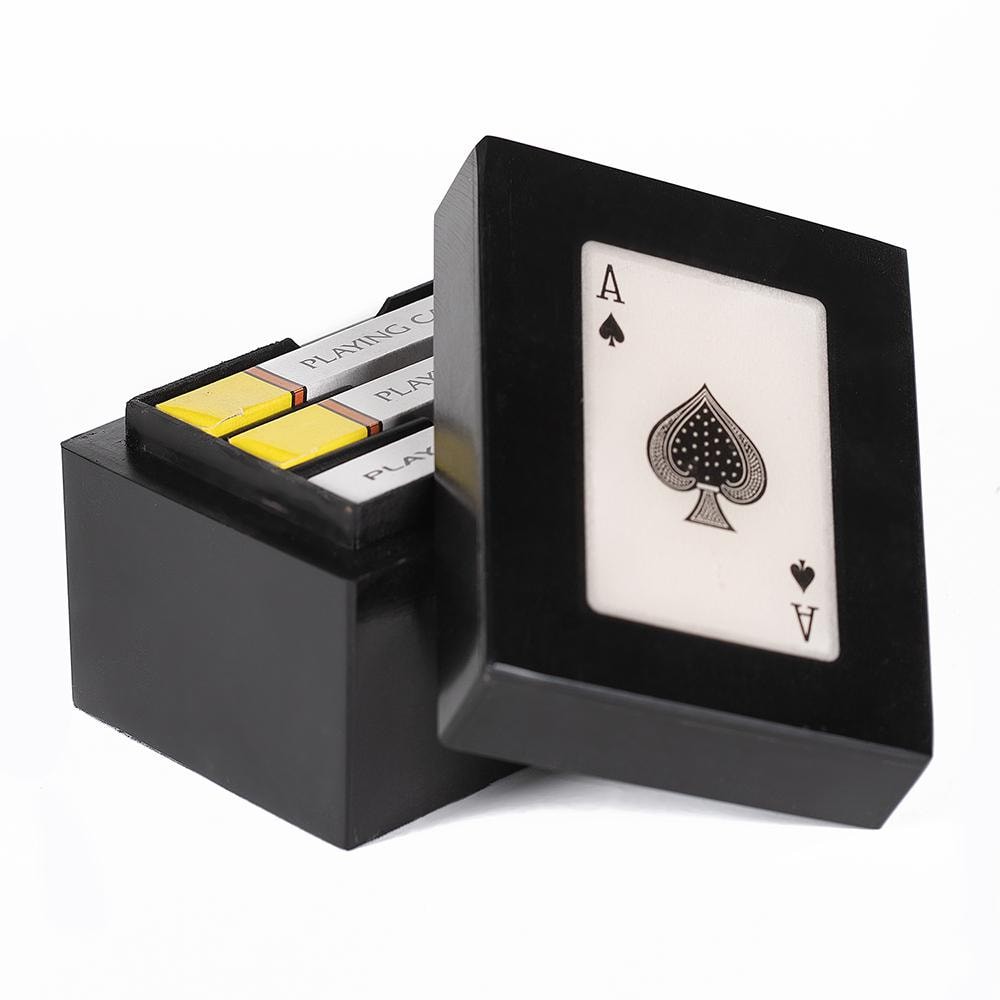 Шкатулка с игральными картами Secret De Maison  (mod. 46397) дерево манго, 12х9.5х8см, черный