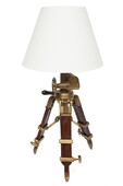Настольная лампа на треноге # 46139 BW сплав алюминий/латунь, дерево, абажур текстиль, цвет: Античная медь (Antique Brass)