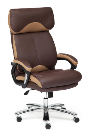 Кресло GRAND Кожа  +  кож.зам/ткань, коричневый/бронза-21
