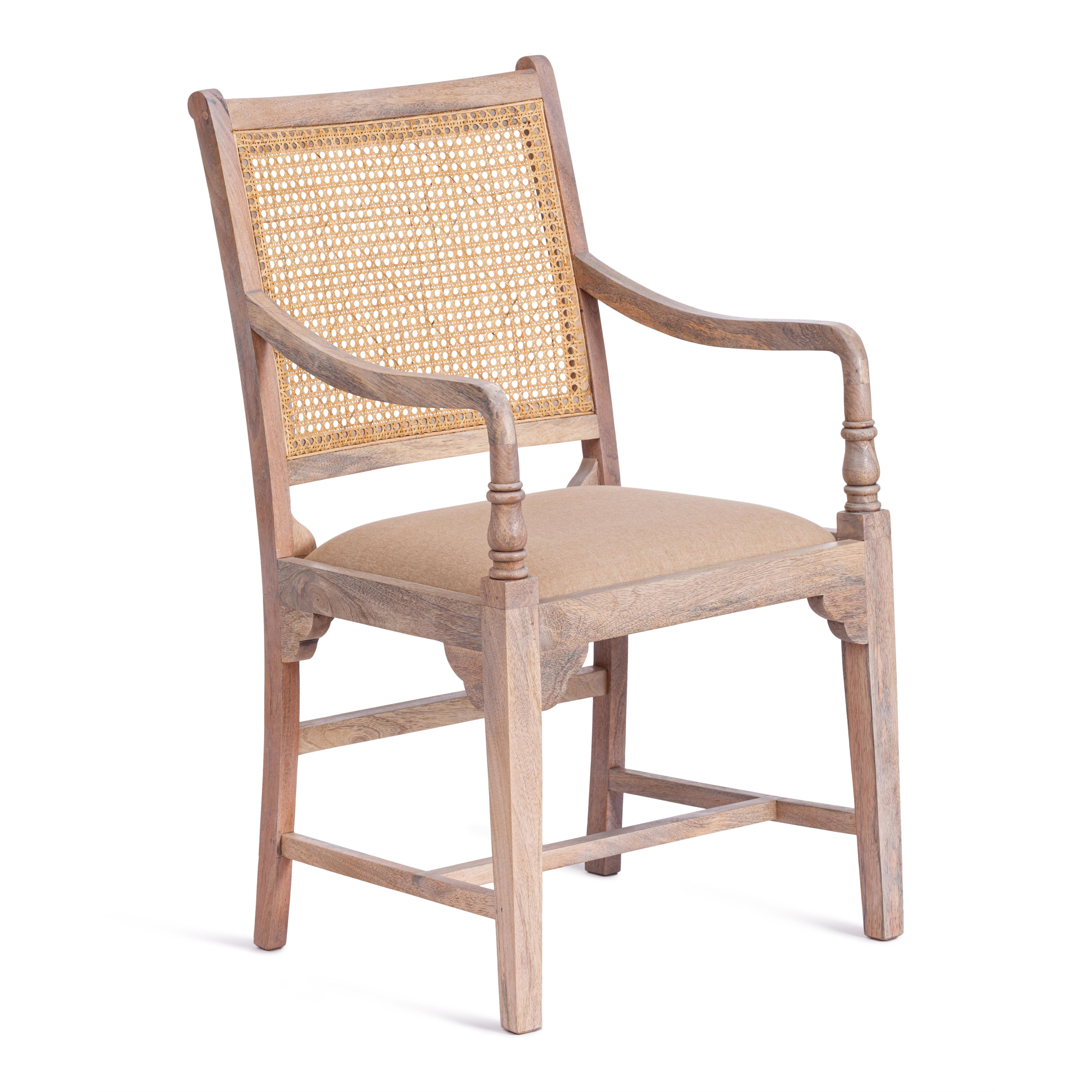 Кресло Secret De Maison RIVIERA (mod.2373) дерево манго/ткань/тростник, 55х45х95 см, white wash/натуральный