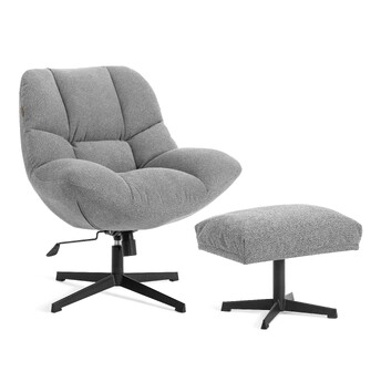 Кресло Релакс/Relax с пуфом велюр/букле (HYP), светло-серый