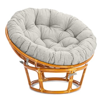 Кресло Папасан/Papasan (23/01 W) /с подушкой и ремешками/ 115х101х104 см, коньячный, подушка ткань, серо-бежевый