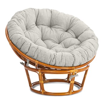 Кресло Папасан/Papasan (23/01 W) /с подушкой и ремешками/ 115х101х104 см, пекан орех, подушка ткань, серо-бежевый
