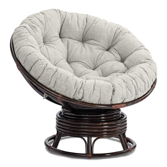 Кресло-качалка Папасан/Papasan (W 23/01 B) /с подушкой/ 115х78х104 см, античный черно-коричневый, подушка ткань, серо-бежевый