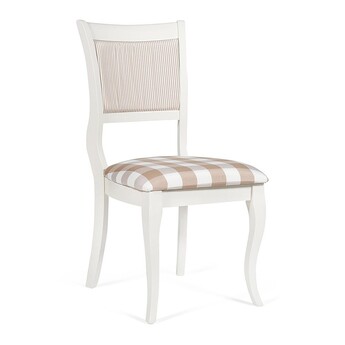 Стул Bianca (BI-SC(B)) дерево гевея, 46х58х95см, ivory white (слоновая кость 2-5), сид: клетка бежевая, спин: полоска (S505 (уценка)