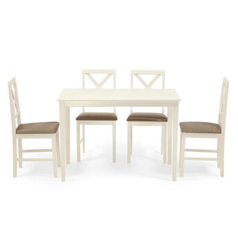 Обеденный комплект Хадсон (стол + 4 стула)/ Hudson Dining Set дерево гевея/мдф, стол: 110х70х75см / стул: 44х42х89см, ivory white, ткань беж. (Q19-1)