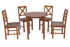 Обеденный комплект эконом Ватсон (стол + 4 стула)/ Watson Dining Set дерево гевея/мдф, стол: 80х80х75см /  стул: 44х42х89см, Espresso, ткань светло-корричневая (HE490-02