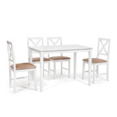 Обеденный комплект Хадсон (стол + 4 стула)/ Hudson Dining Set дерево гевея/мдф, стол: 110х70х75см / стул: 44х42х89см, pure white (белый 2-1), ткань кор.-зол.(1505
