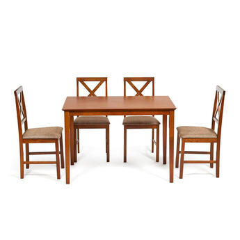 Обеденный комплект Хадсон (стол + 4 стула)/ Hudson Dining Set дерево гевея/мдф, стол: 110х70х75см / стул: 44х42х89см, Espresso, ткань кор.-зол. (1505-9)