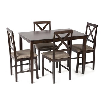 Обеденный комплект Хадсон (стол + 4 стула)/ Hudson Dining Set дерево гевея/мдф, стол: 110х70х75см / стул: 44х42х89см, cappuccino (темный орех), ткань св.-кор. (HE