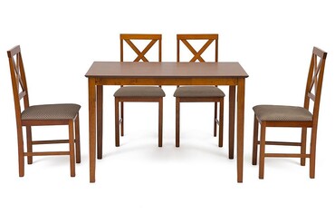 Обеденный комплект Хадсон (стол + 4 стула)/ Hudson Dining Set дерево гевея/мдф, стол: 110х70х75см / стул: 44х42х89см, Espresso, ткань св.-кор. (HE490-02)