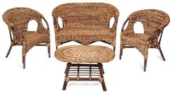Комплект для отдыха "Mandalino" 05/21 ( диван + 2 кресла + стол овальный ) /без подушек/ ротанг, walnut (грецкий орех), плетение-банановые листья
