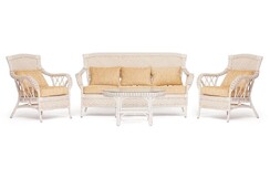 Комплект для отдыха "ANDREA" (диван + 2 кресла + журн. столик со стеклом + подушки) TCH White (белый), Ткань рубчик, цвет кремовый