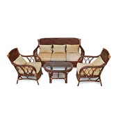 Комплект для отдыха "ANDREA" (диван + 2 кресла + журн. столик со стеклом + подушки) Pecan Washed (античн. орех), Ткань рубчик, цвет кремовый