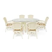Комплект обеденный "ANDREA GRAND" (стол со стеклом+6 кресел+ подушки) TCH White (белый), Ткань рубчик, цвет кремовый
