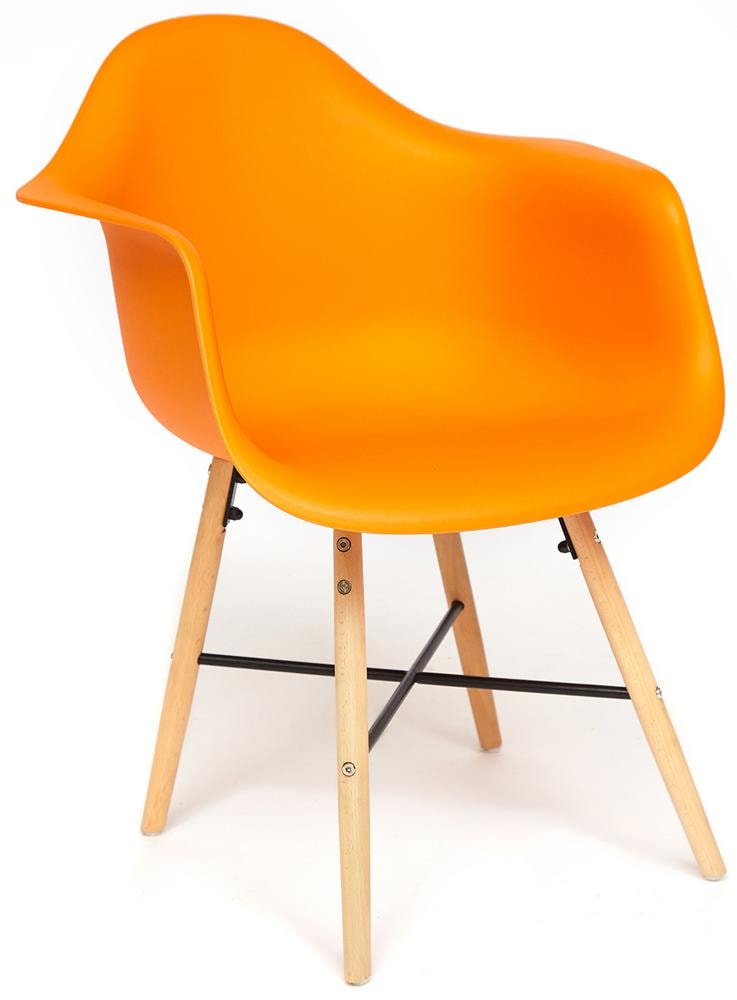 Кресло CINDY (EAMES) (mod. 919) дерево береза/металл/сиденье пластик, 60*62*79см, оранжевый/orange with natural legs