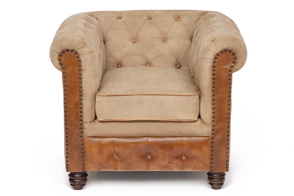 Кресло Secret De Maison MANCHESTER (mod. M128 S) кожа буйвола / ткань хлопок, 87х78х70см, Античный темный