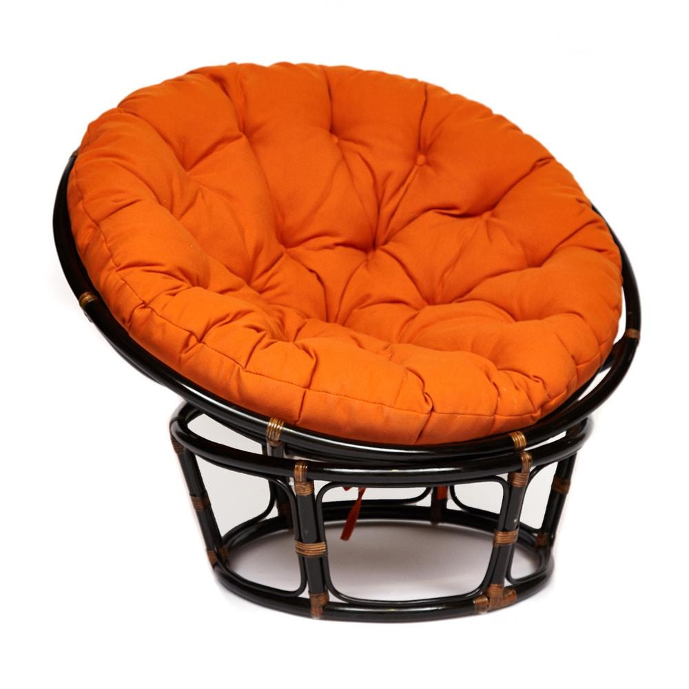 Кресло "PAPASAN"  23/01 W /с подушкой/ Antique brown (античный черно-коричневый), ткань Оранжевый, С 23