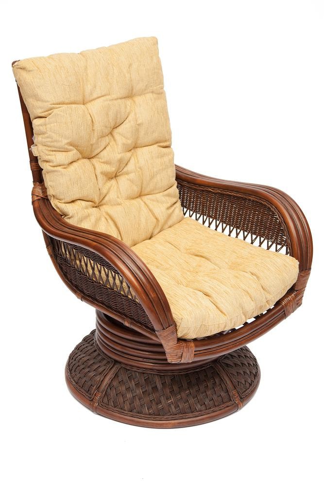 Кресло-качалка "ANDREA Relax Medium" /с подушкой/ Pecan Washed (античн. орех), Ткань рубчик, цвет кремовый
