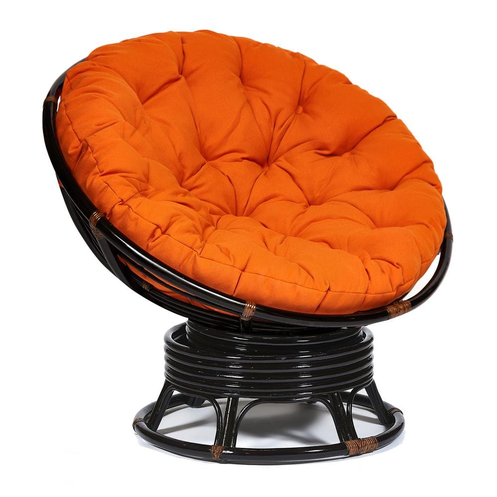Кресло-качалка "PAPASAN" w 23/01 B / с подушкой / Antique brown (античный черно-коричневый), ткань Оранжевый, С 23