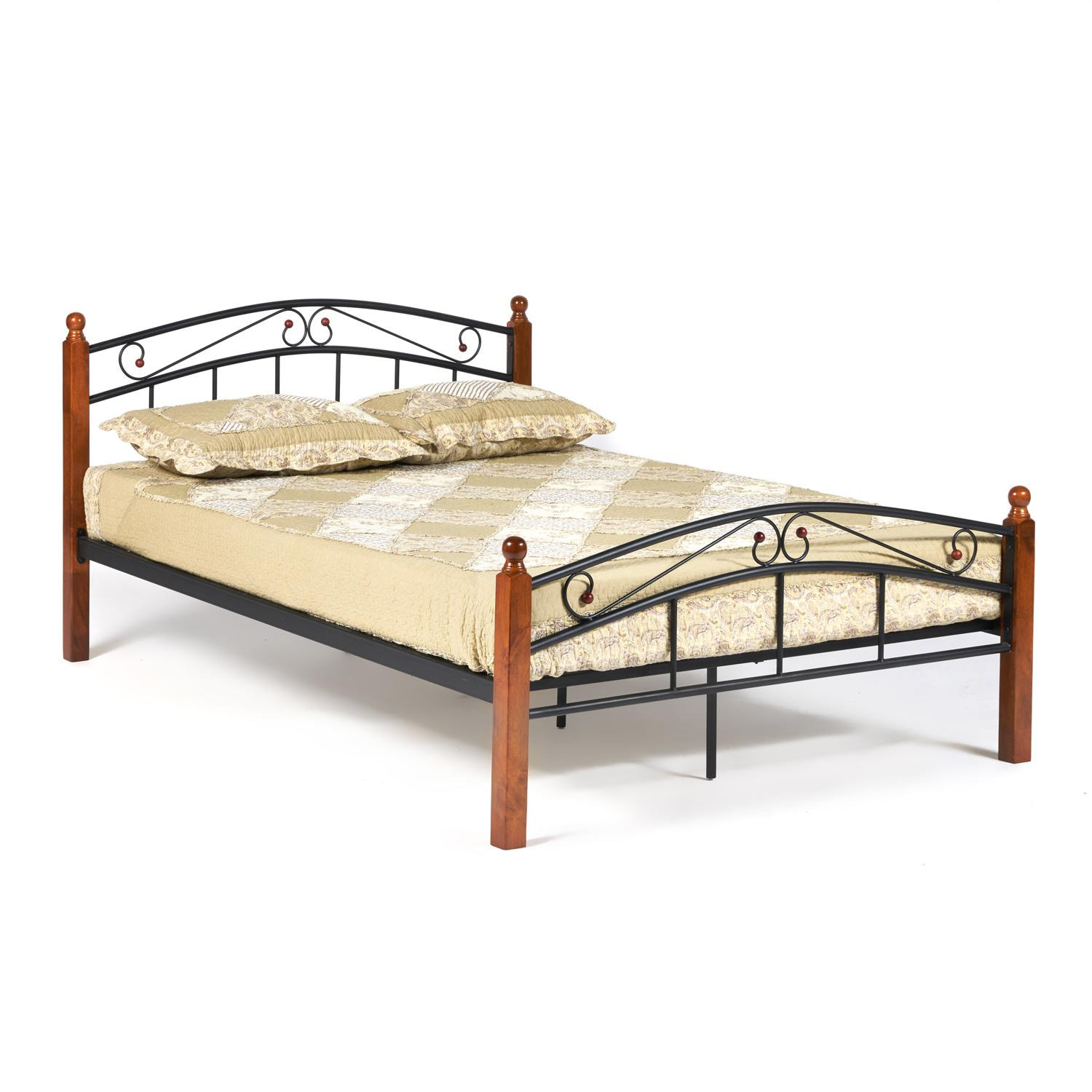 Кровать AT-8077 Wood slat base дерево гевея/металл, 140*200 см (Double bed), красный дуб/черный