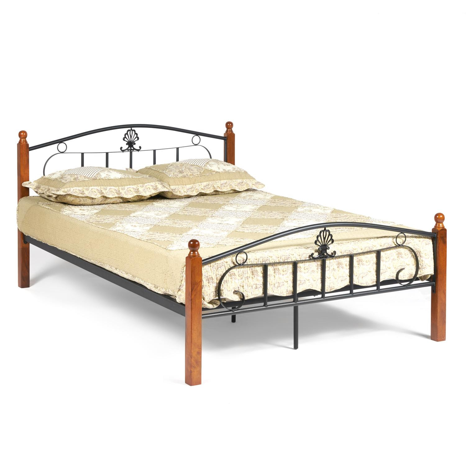 Кровать РУМБА (AT-203)/ RUMBA Wood slat base дерево гевея/металл, 140*200 см (Double bed), красный дуб/черный