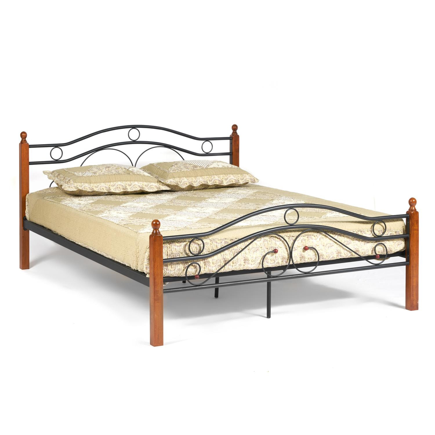 Кровать AT-803 Wood slat base дерево гевея/металл, 160*200 см (Queen bed), красный дуб/черный