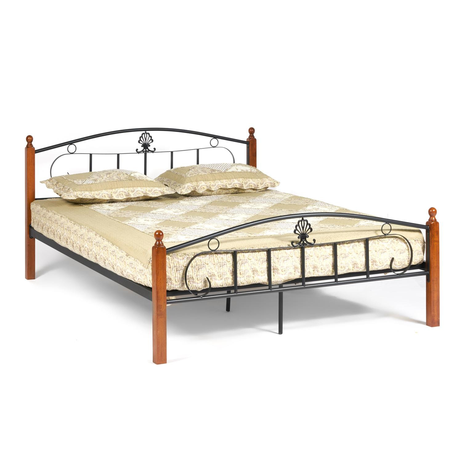 Кровать РУМБА (AT-203)/ RUMBA Wood slat base дерево гевея/металл, 160*200 см (Queen bed), красный дуб/черный