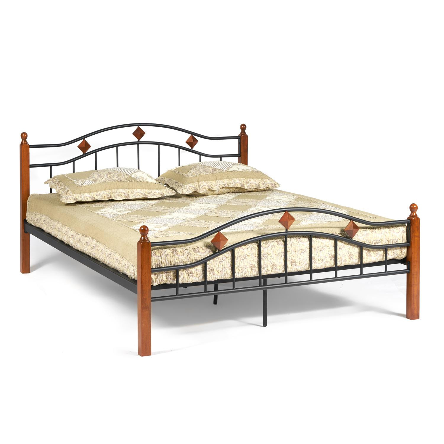 Кровать AT-126 Wood slat base дерево гевея/металл, 160*200 см (Queen bed), красный дуб/черный