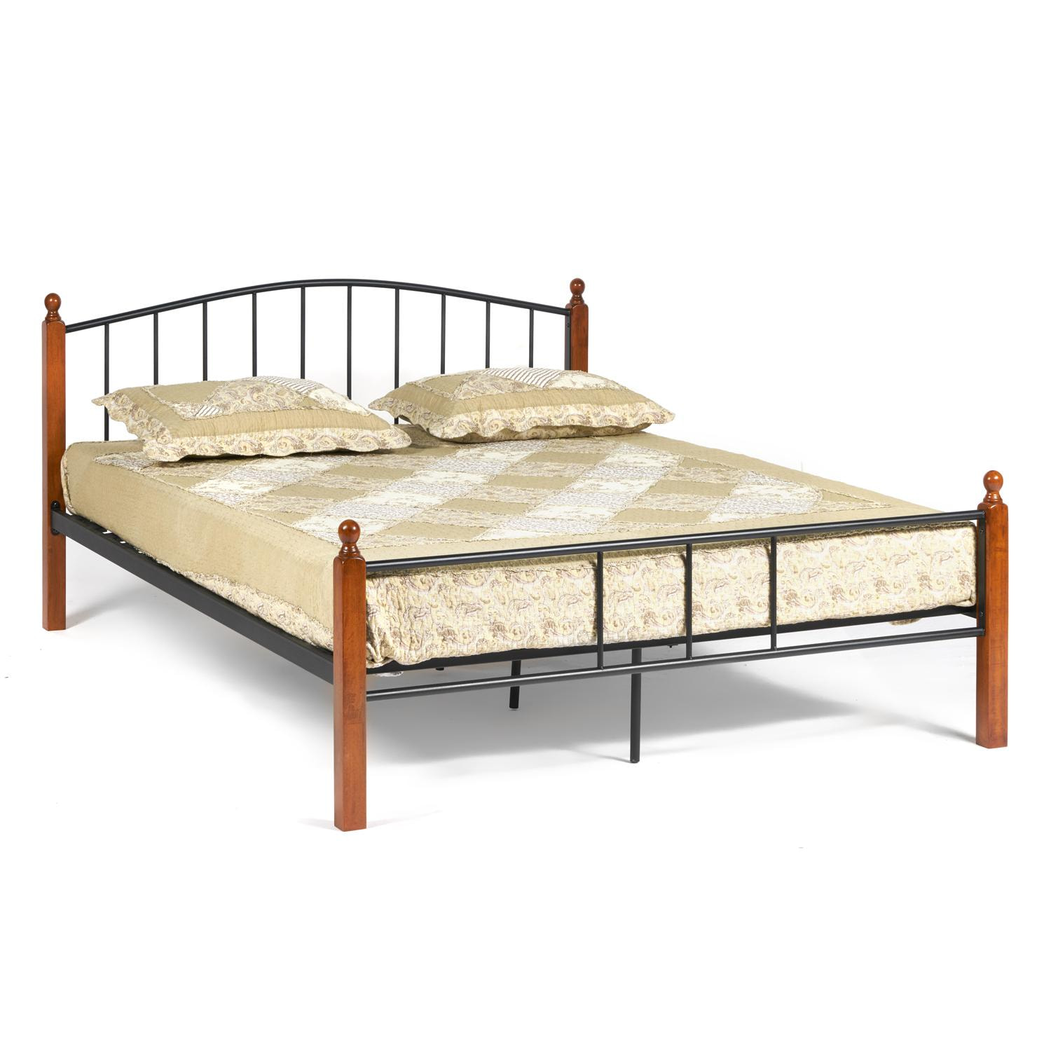 Кровать AT-915 Wood slat base дерево гевея/металл, 160*200 см (Queen bed), красный дуб/черный