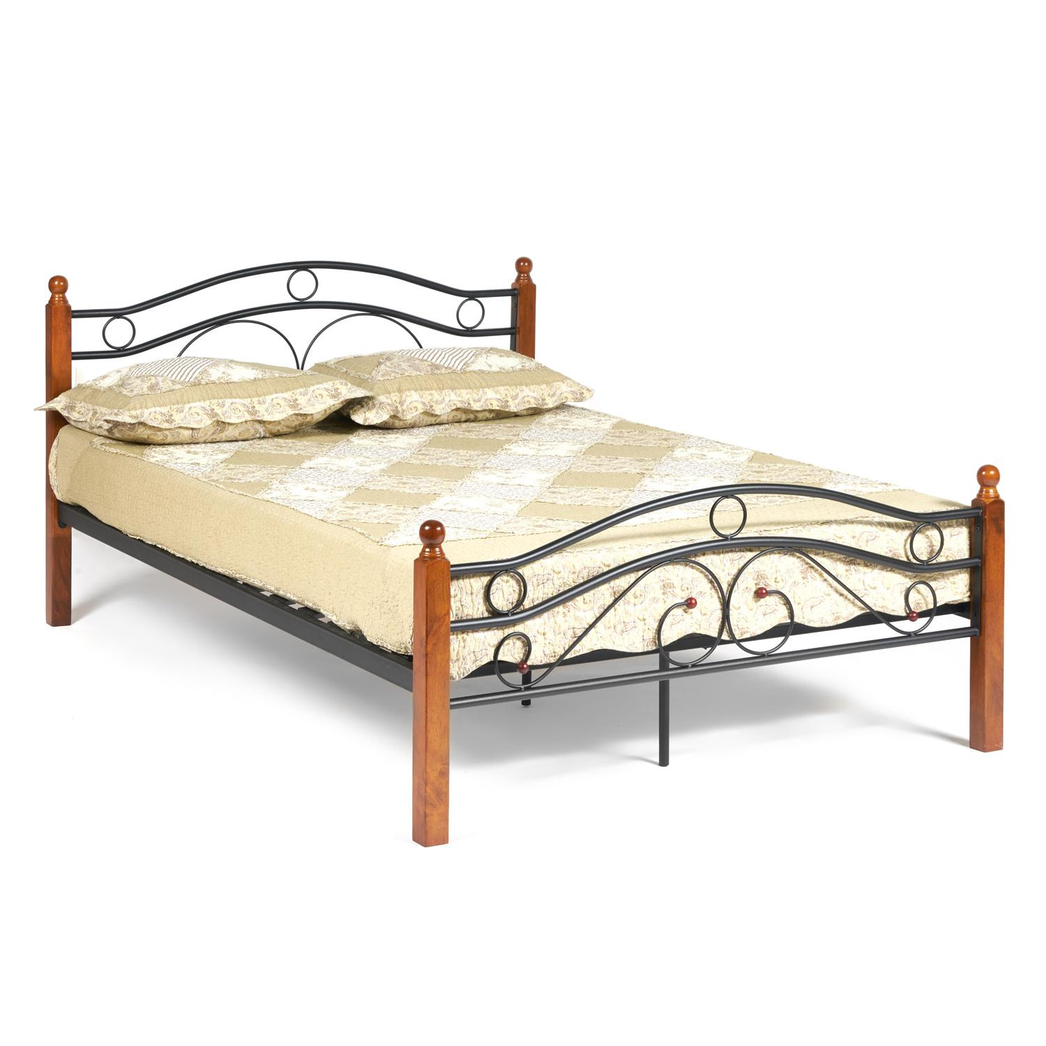 Кровать AT-803 Wood slat base дерево гевея/металл, 120*200 см (middle bed), красный дуб/черный