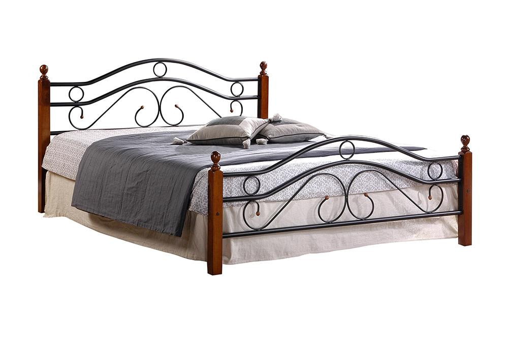 Кровать AT-803 дерево гевея/металл, 140*200 см (Double bed), красный дуб/черный