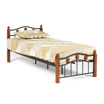 Кровать AT-126 Wood slat base дерево гевея/металл, 90*200 см (Single bed), красный дуб/черный