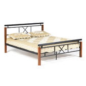 Кровать EUNIS (AT-9220) Wood slat base дерево гевея/металл, 160*200 см (Queen bed), красный дуб/черный