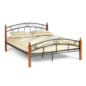 Кровать AT-8077 Wood slat base дерево гевея/металл, 160*200 см (Queen bed), красный дуб/черный