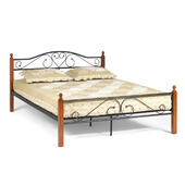 Кровать AT-815 Wood slat base дерево гевея/металл, 160*200 см (Queen bed), красный дуб/черный