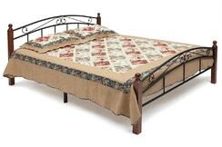 Кровать AT-8077 дерево гевея/металл, 180*200 см (King bed), красный дуб/черный