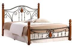 Кровать AT-9003 дерево гевея/металл, 160*200 см (Queen bed), красный дуб/черный