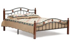 Кровать AT-126 дерево гевея/металл, 160*200 см (Queen bed), красный дуб/черный