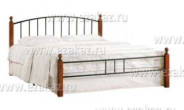 Кровать AT-915 дерево гевея/металл, 160*200 см (Queen bed), красный дуб/черный