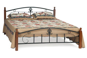Кровать РУМБА (AT-203)/ RUMBA дерево гевея/металл, 140х200 см (double bed), красный дуб/черный