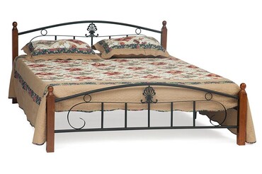 Кровать РУМБА (AT-203)/ RUMBA дерево гевея/металл, 160*200 см (Queen bed), красный дуб/черный