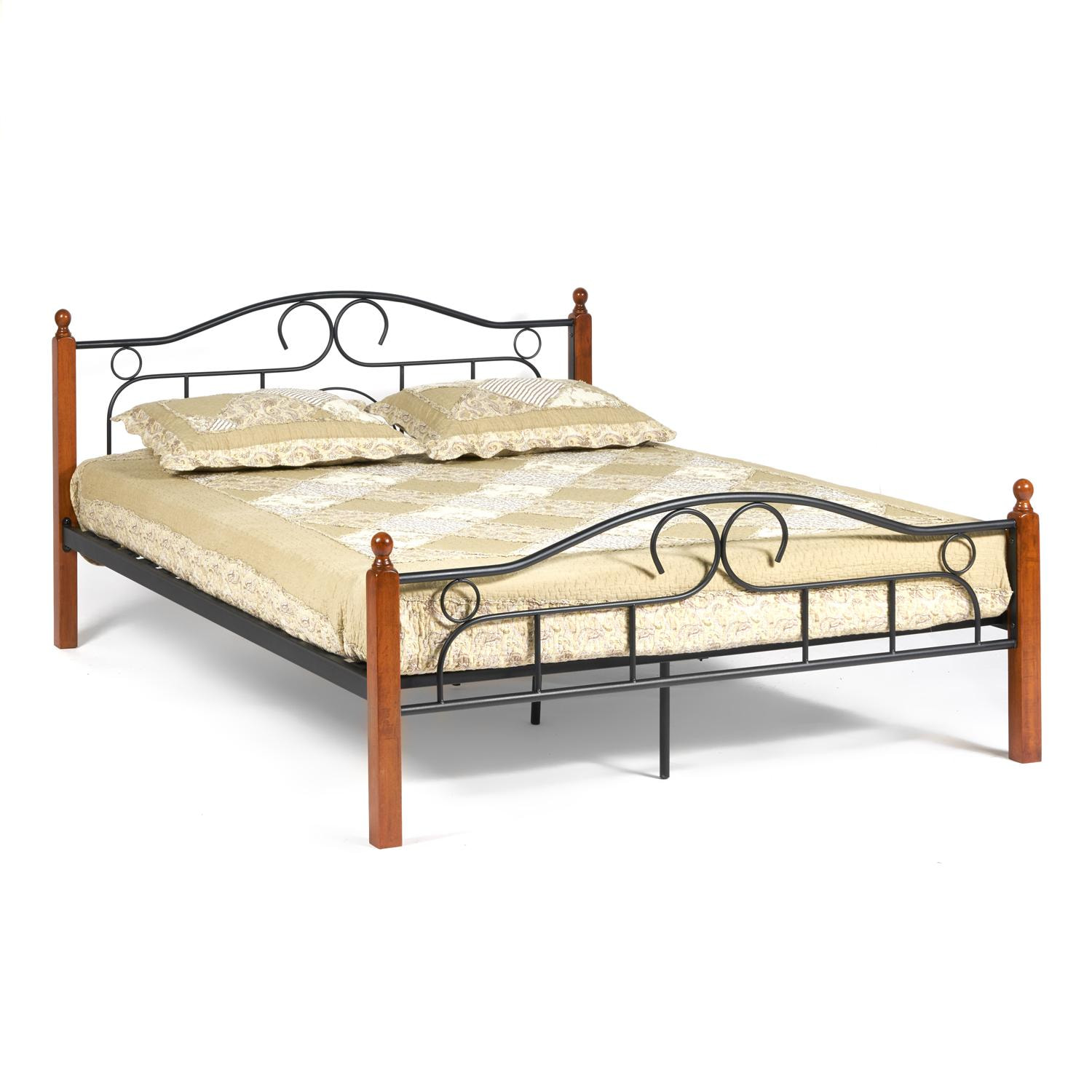 Кровать AT-808 Wood slat base дерево гевея/металл, 180*200 см (King bed), красный дуб/черный