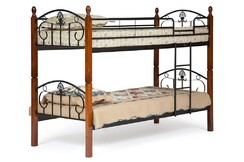 Кровать BOLERO двухярусная дерево гевея/металл, 90*200 см (bunk bed), красный дуб/черный