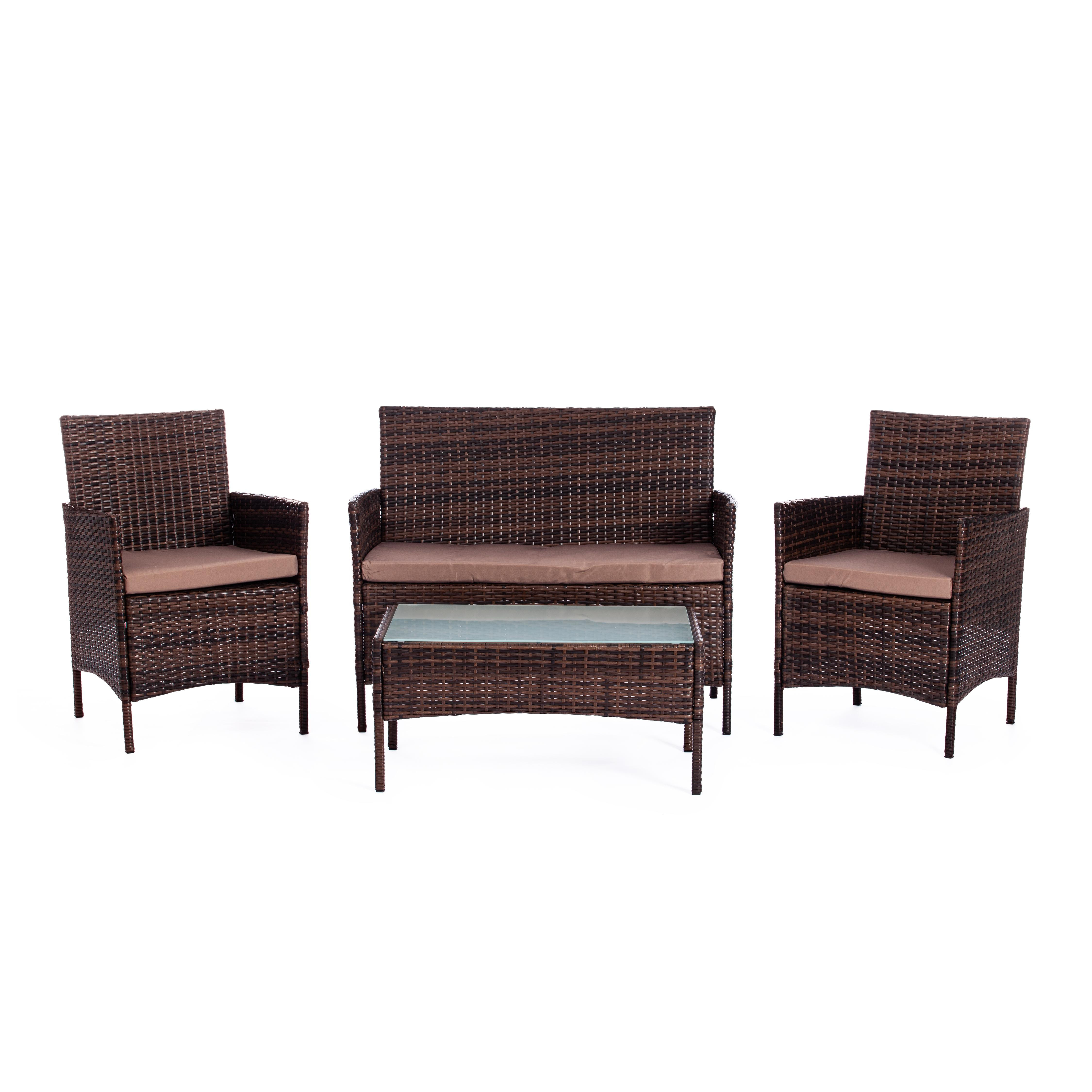 Лаундж сет (диван+2кресла+столик+подушки) (mod. 210013 А) пластиковый ротанг, 108х62х83см/60х62х83см/80х48х39см, темно-коричневый, ткань DB-18 серый