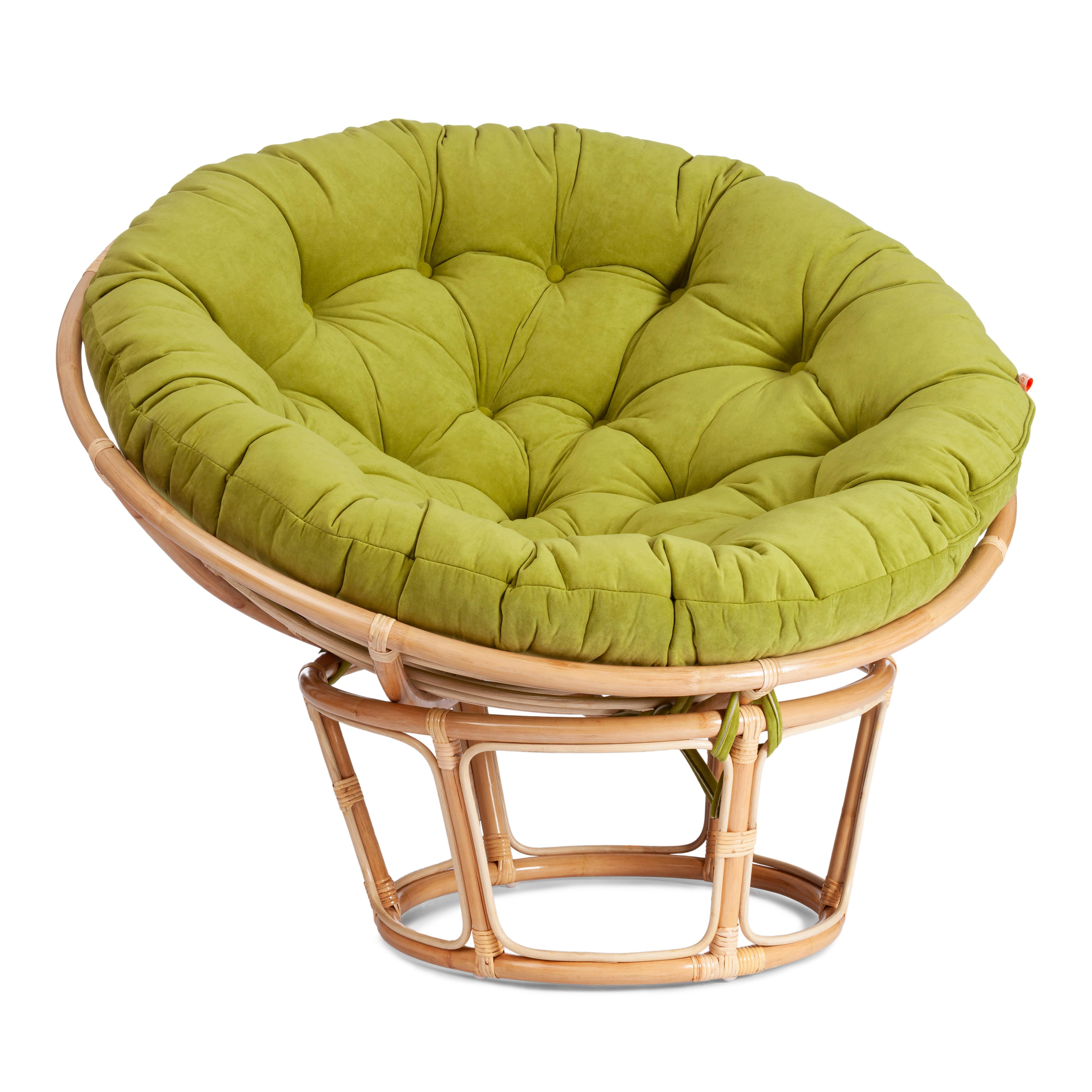 Кресло PAPASAN ECO/ПАПАСАН ЭКО P115-1/SP STD /c подушкой, ремешками/ диаметр подушки 125 см, 115x101x92 см, Natural (натуральный), флок Олива, 23