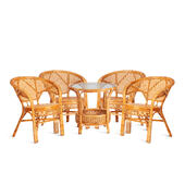 Комплект "PELANGI"  02/15 ( стол со стеклом + 4 кресла ) [без подушек] ротанг, кресло 65х65х77см, стол диаметр 64х61см, Honey (мед)