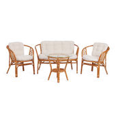 Комплект для отдыха "BAHAMA" (диван + 2 кресла + стол со стеклом ) /с подушками/ Honey (мед)