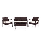 Лаундж сет (диван+2кресла+столик+подушки) (mod. 210000) пластиковый ротанг, 106х60х71см/59х60х71см/75х41х38см, коричневый, ткань: DB-02 бежевый